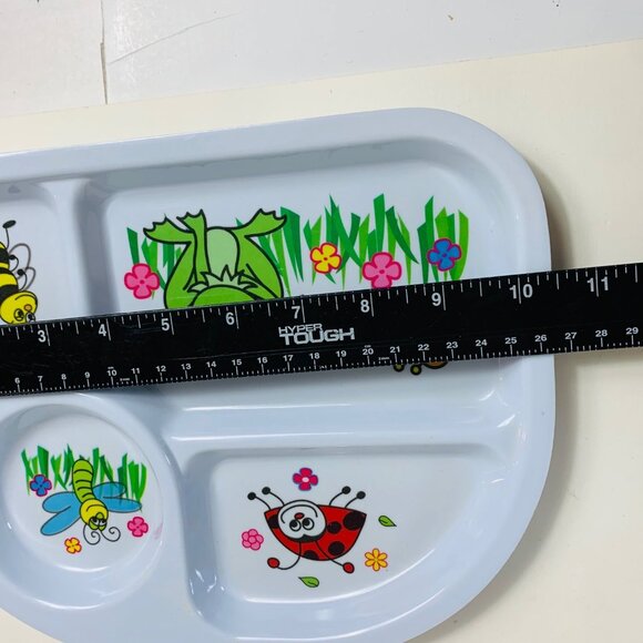 Toddler Set Of 2 Childrens Melamine Dinner Plates 4 Compartment Frog Bugs VTG - Picture 6 of 10